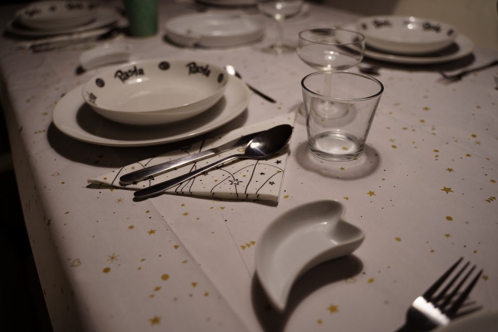 Close-up of decorated dinner table
